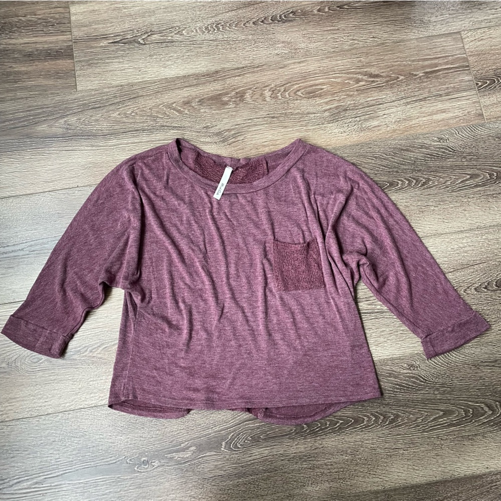 Mind Code Crop 3/4 Sleeve Sweater Plum Large